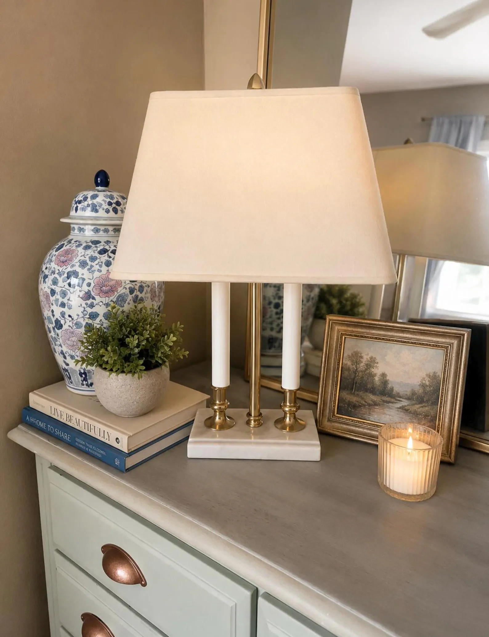 Vintage Classic French Bouillotte Lamp with Fabric Shade Brass Candle Lamp | Etsy (Global)