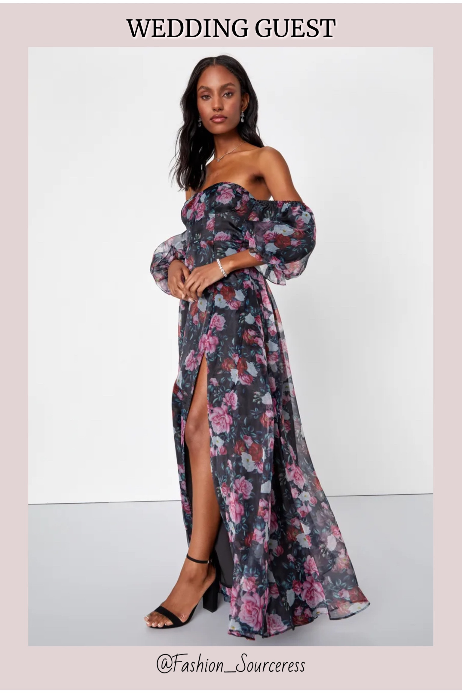 Sale black floral wedding guest dress on Sale