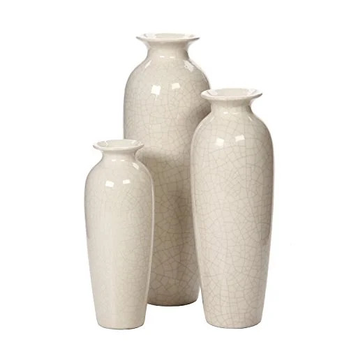 Hosley Set of 3 Crackle Ivory Ceramic Vases | Walmart (US)