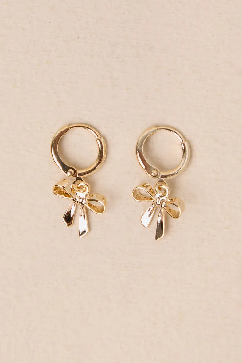 Cutest Touch Gold Bow Charm Huggie Hoop Earrings | Lulus