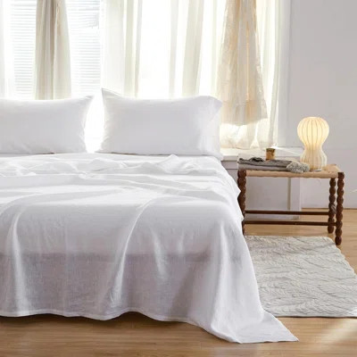 100% French Linen Sheet Set Breathable Durable For Hot Sleepers Bedding 4 Pcs - 1 Flat Sheet,1 Fitted Sheet,2 Pillowcases | Wayfair North America