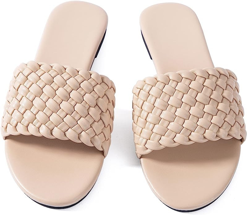 Mtzyoa Women Flat Sandals Braided Leather Crossover Nude Dressy Fashion Evening Party Wedding San... | Amazon (US)