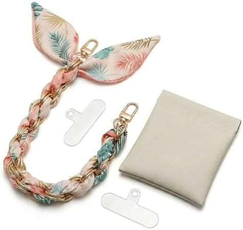 Scarf Phone Wrist Strap with Squeeze Pouch & 2 Tether Tabs, Tropical Leaf Braided Hands-free Cell... | Amazon (US)