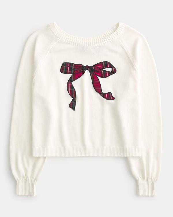 Women's Easy Off-the-Shoulder Bow Graphic Sweater | Women's Tops | HollisterCo.com | Hollister (US)