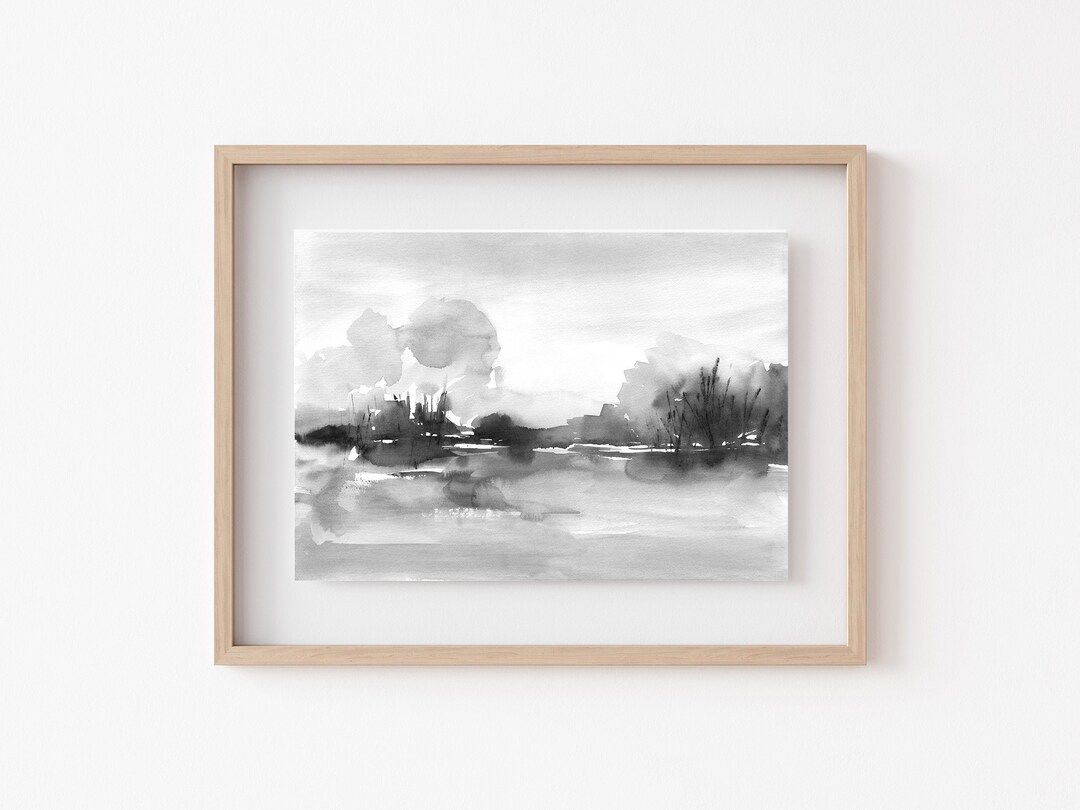 Black and White Landscape Print Printable Wall Art Minimal Abstract Landscape Download Watercolor... | Etsy (US)