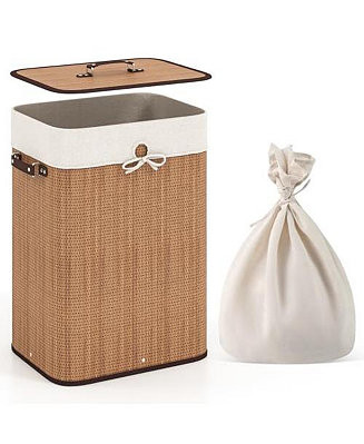 Volenca 19 Gal Rectangle Laundry Basket Bamboo Clothes Hamper with Handles and Lid - Macy's | Macy's