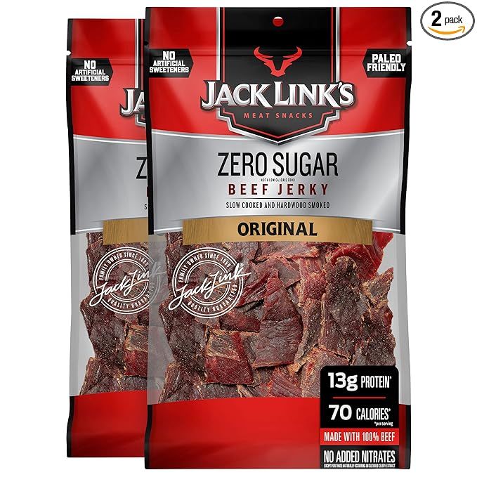 Jack Link’s Beef Jerky, Zero Sugar, 7.3 Oz Bags, 2 Count - Paleo Friendly Snack with No Artific... | Amazon (US)