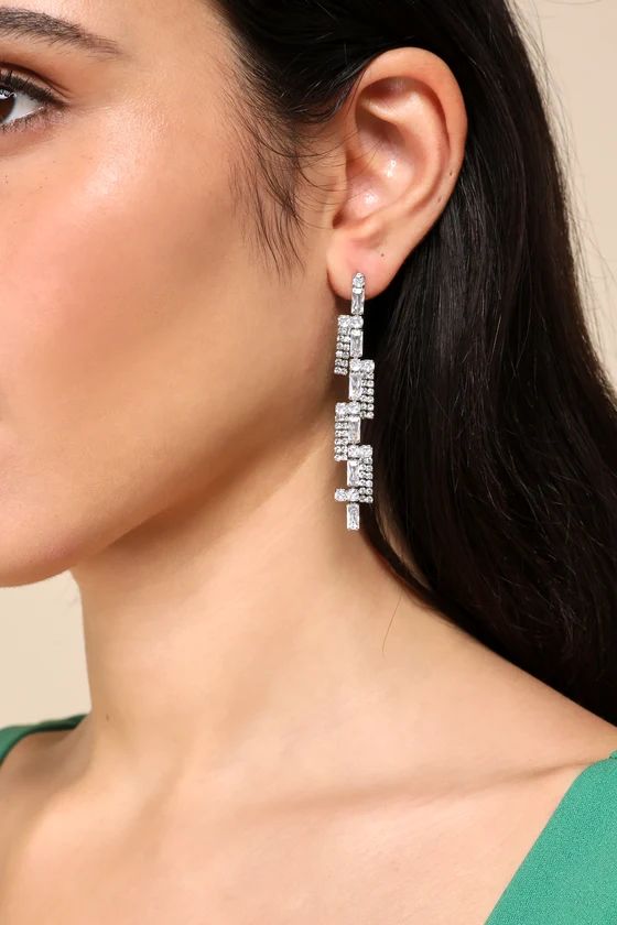Upgraded Glamour Silver Rhinestone Drop Earrings | Lulus