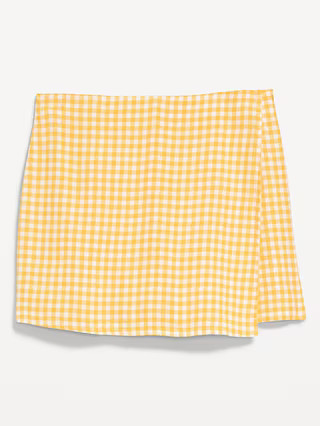 High-Waisted Linen-Blend Mini Wrap Skort | Old Navy (US)