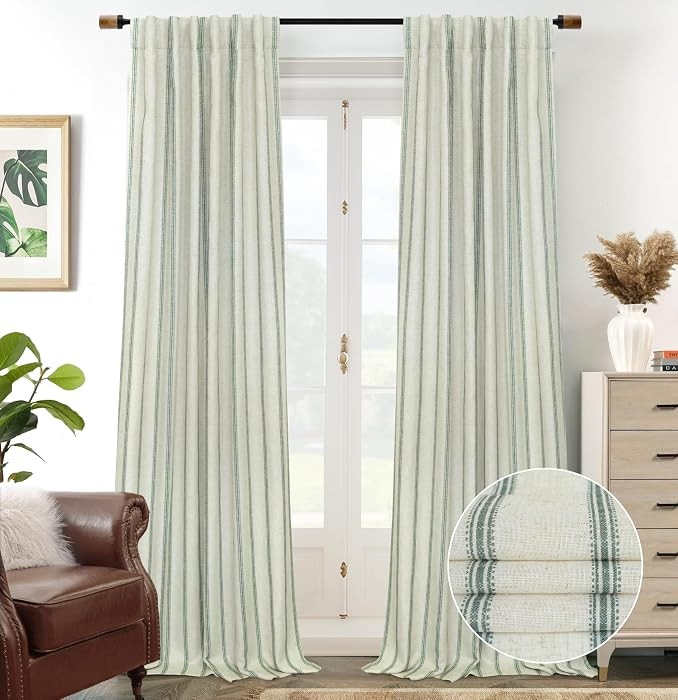 DriftAway Farmhouse Linen Blackout Curtains 108 Inches Long for Bedroom Striped Double Layer Ther... | Amazon (US)
