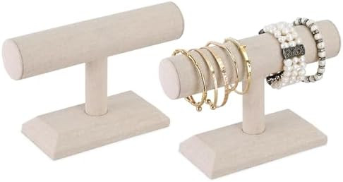 MOOCA 2 Pcs Set Linen Covered Wood Bracelet Holder Stand Jewelry Display Stand Watch Bangle Organ... | Amazon (US)