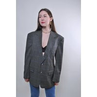 80S Vintage Italian Plaid Wool Grey Blazer Jacket | Etsy (US)