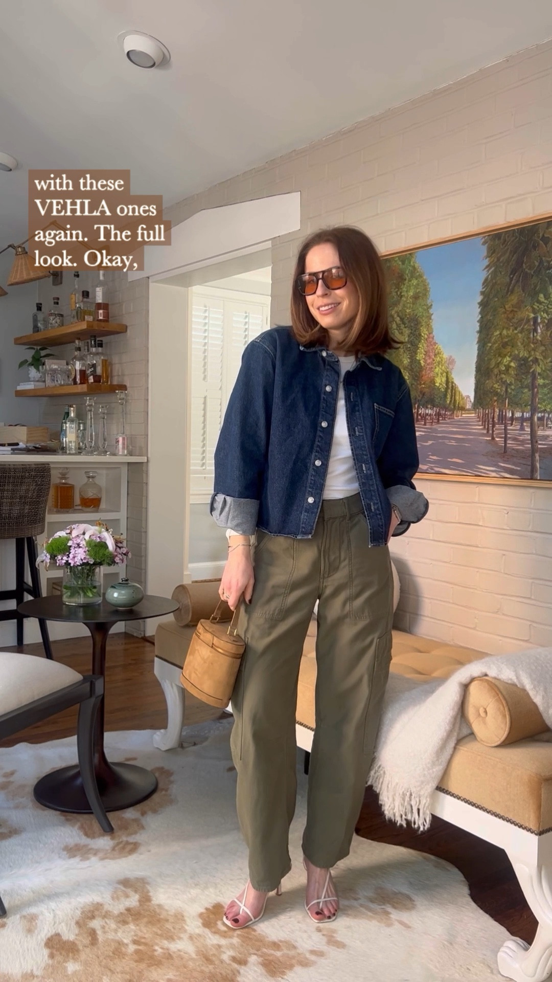 Cargo pants citizens of humanity 
Denim shirt La Ligne KELLYM10
White long sleeve shirt the Gap
White strappy heeled sandal studio Amelia 
Vehla sunglasses
Suede tan bag Paris/64

#LTKstyletip #LTKfindsunder50 #LTKitbag