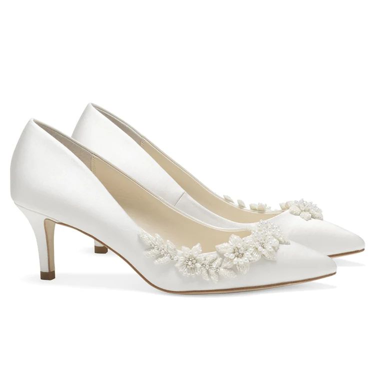3D Floral Ivory Kitten Heels with Pearls | Bella Belle Shoes