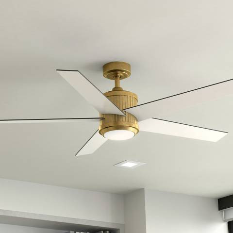 56" Kichler Brahm White and Natural Brass LED Ceiling Fan with Remote | Lamps Plus