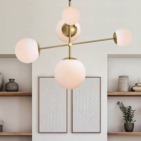 Maxim Vesper 37 1/2" Wide Satin Brass and Black 5-Light Modern Pendant | Lamps Plus