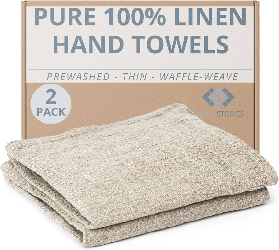 Pure 100% Linen Hand Towels - Set of 2 Linen Kitchen Towels Waffle Weave Natural Color - 13 x 29-... | Amazon (US)