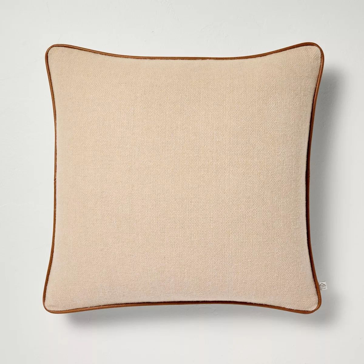 18"x18" Solid Chambray with Faux Leather Trim Square Throw Pillow Beige/Brown - Hearth & Hand™ ... | Target