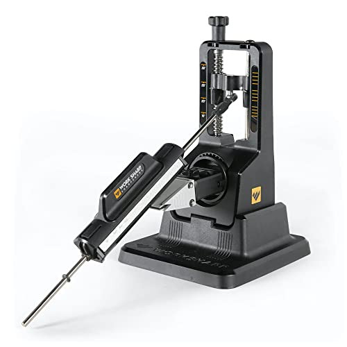 Work Sharp Precision Adjust clamp-guided knife sharpener with a folding knife clamped in place