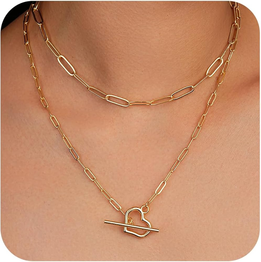 Non Tarnish 14k Gold Plated Layered Necklaces for Women Trendy, Sliver Stackable Dainty Herringbo... | Amazon (US)