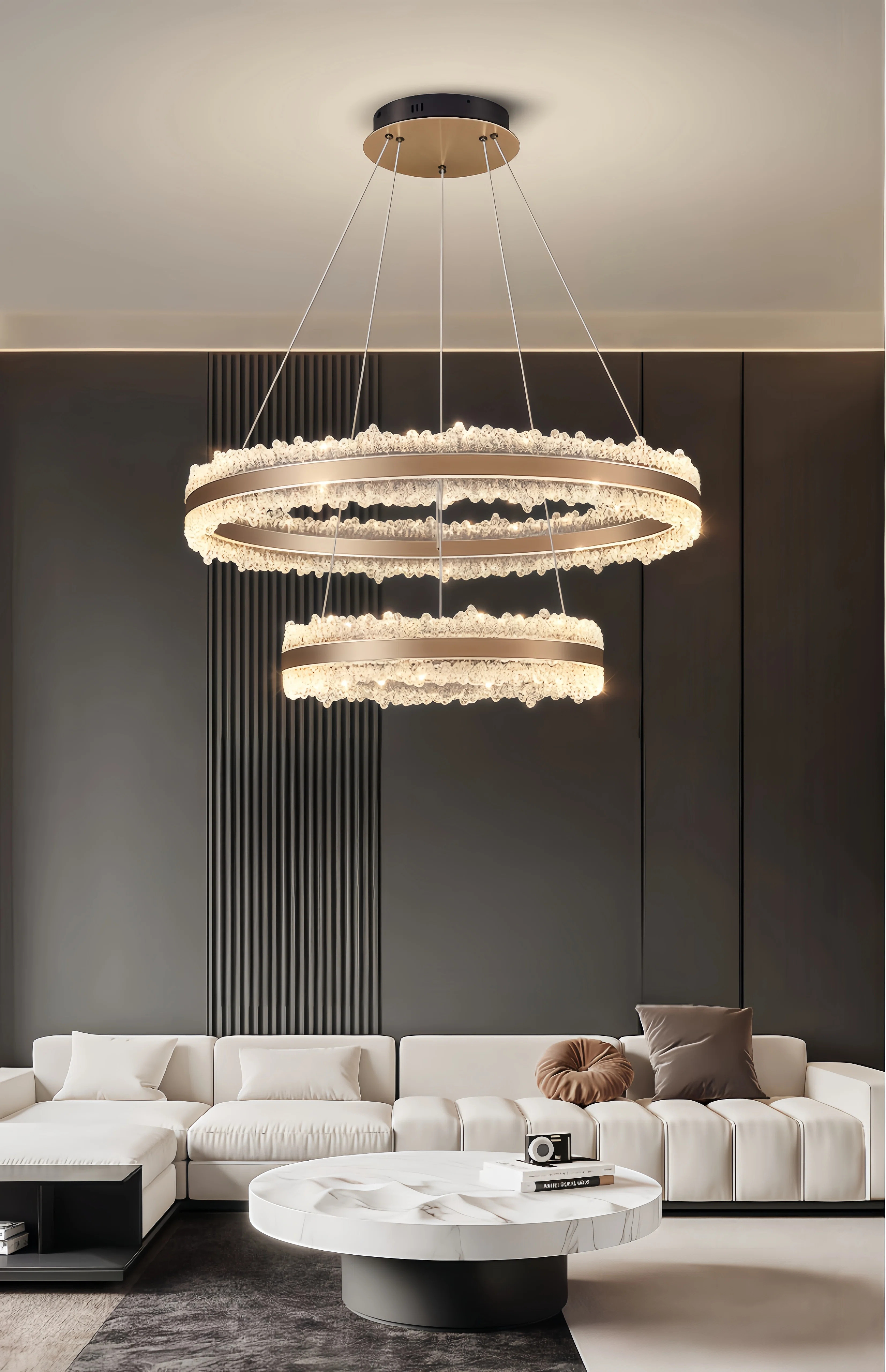 23.6''  Oval 2 Rings Modern Chandeliers With Remote Control For Kitchen Dining Room Living Room B... | Wayfair North America