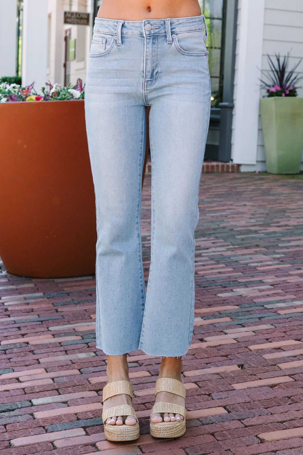 Everyday Bliss Cropped Flare Light Denim Jeans | The Mint Julep Boutique