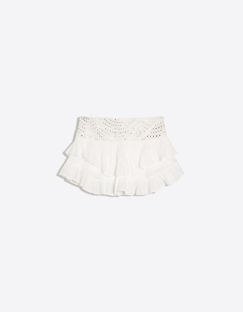Mini skirt with ruffles and shimmery waistband - #bershkastyle - Women | Bershka UK