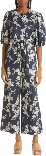 Gab Floral Print Tie Waist Wide Leg Cotton Jumpsuit | Nordstrom