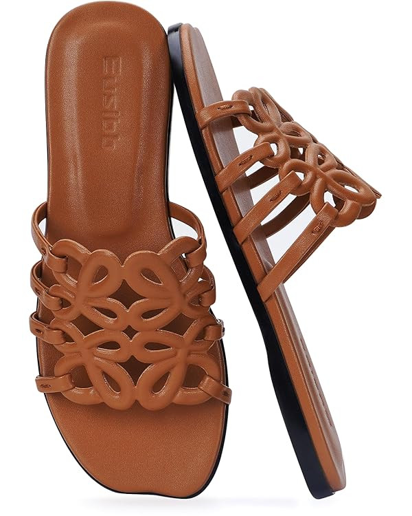 Flat Sandals for Women 2026 Luxury Open Toe Dressy Slip On Sandals Comfortable Slides for Summer | Amazon (US)