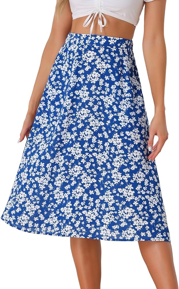 Allegra K Women's A-Line Midi Skirt Floral Print Chiffon Vintage 2024 Summer Skirts | Amazon (US)