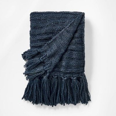 Raised Striped Chunky Knit Throw Blanket Navy - Threshold™ designed with Studio McGee: Midweigh... | Target