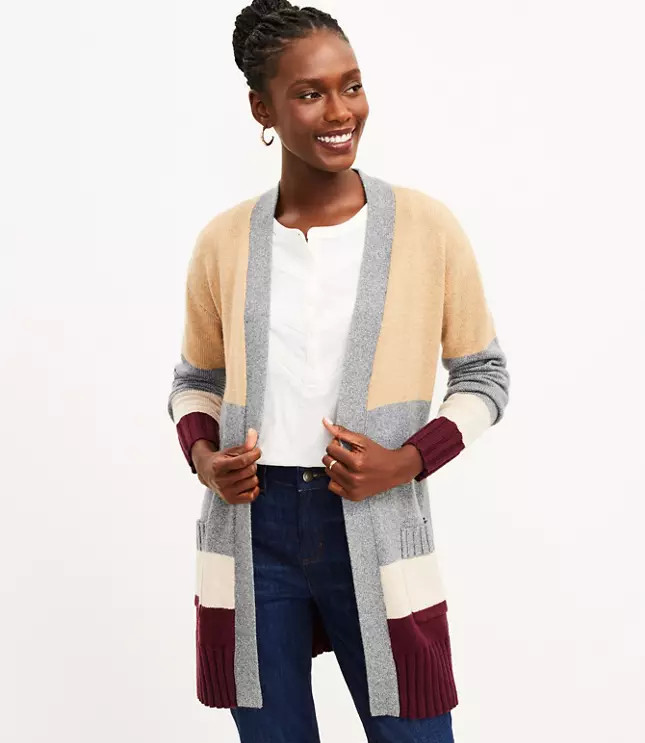 Colorblocked Belted Pocket Cardigan | LOFT