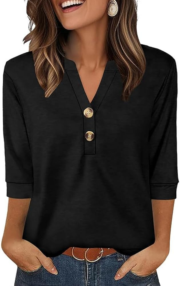 OFEEFAN Womens Tops 3/4 Sleeve Henley Shirts for Women Fall Fashion 2025 School Outfits for Teach... | Amazon (US)