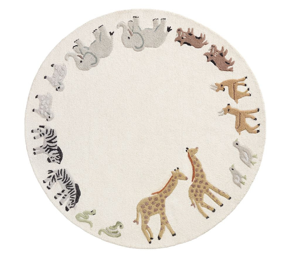 Safari Animals Border 5' Round Rug | Pottery Barn Kids