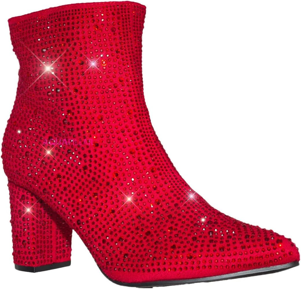 Women Rhinestone Block Chunky Heel Ankle Bootie | Amazon (US)