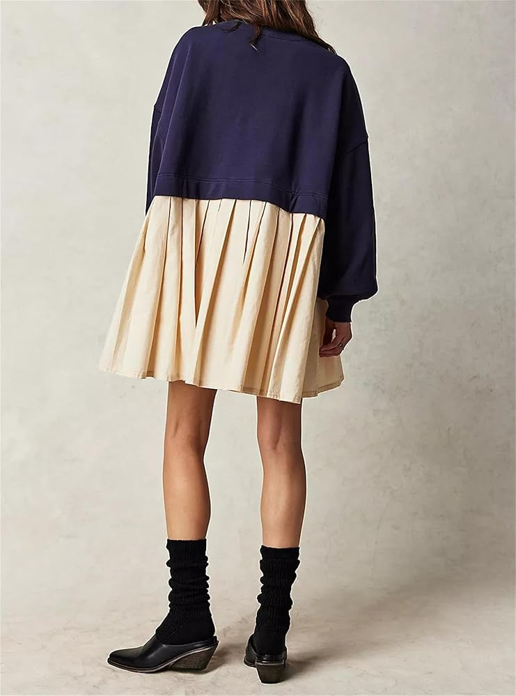 MISSACTIVER Women Oversized Sweatshirt Dress Patchwork Crewneck Long Sleeve Pullover Tops Flowy P... | Amazon (US)