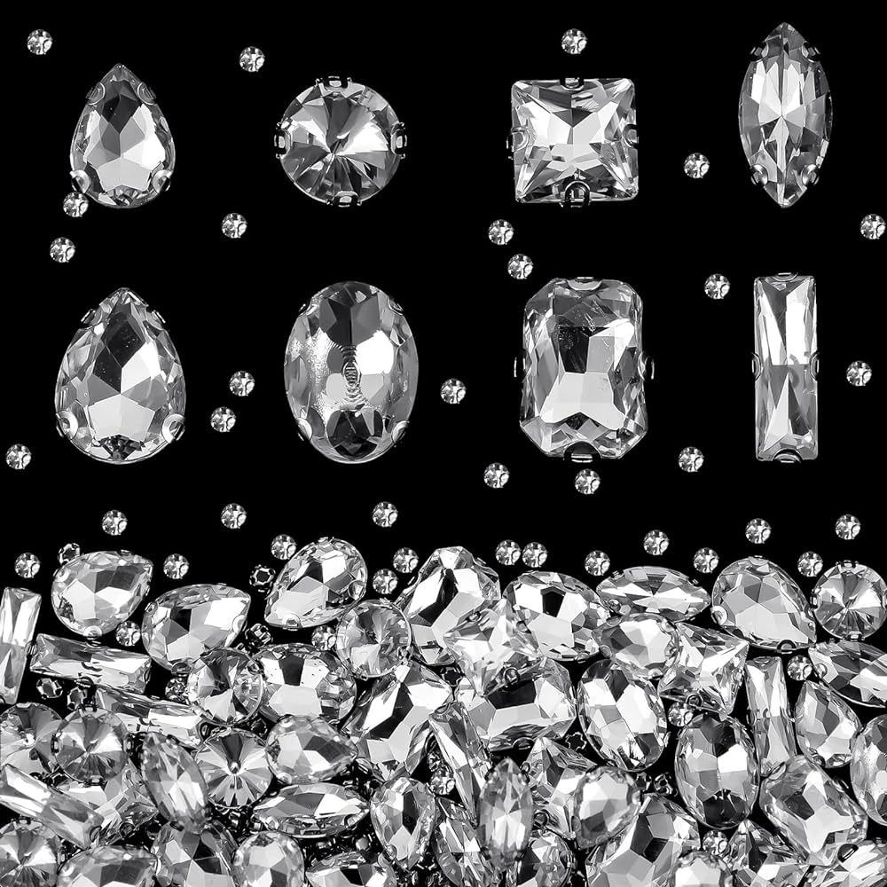Dilunave 240 Pieces Large Sew on Rhinestones Clear Glass Crystal Gems Diamond Stone Metal Back Pr... | Amazon (CA)