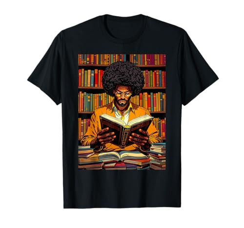 Black Man Reading Book Black History Month Book Lover Afro T-Shirt | Amazon (US)