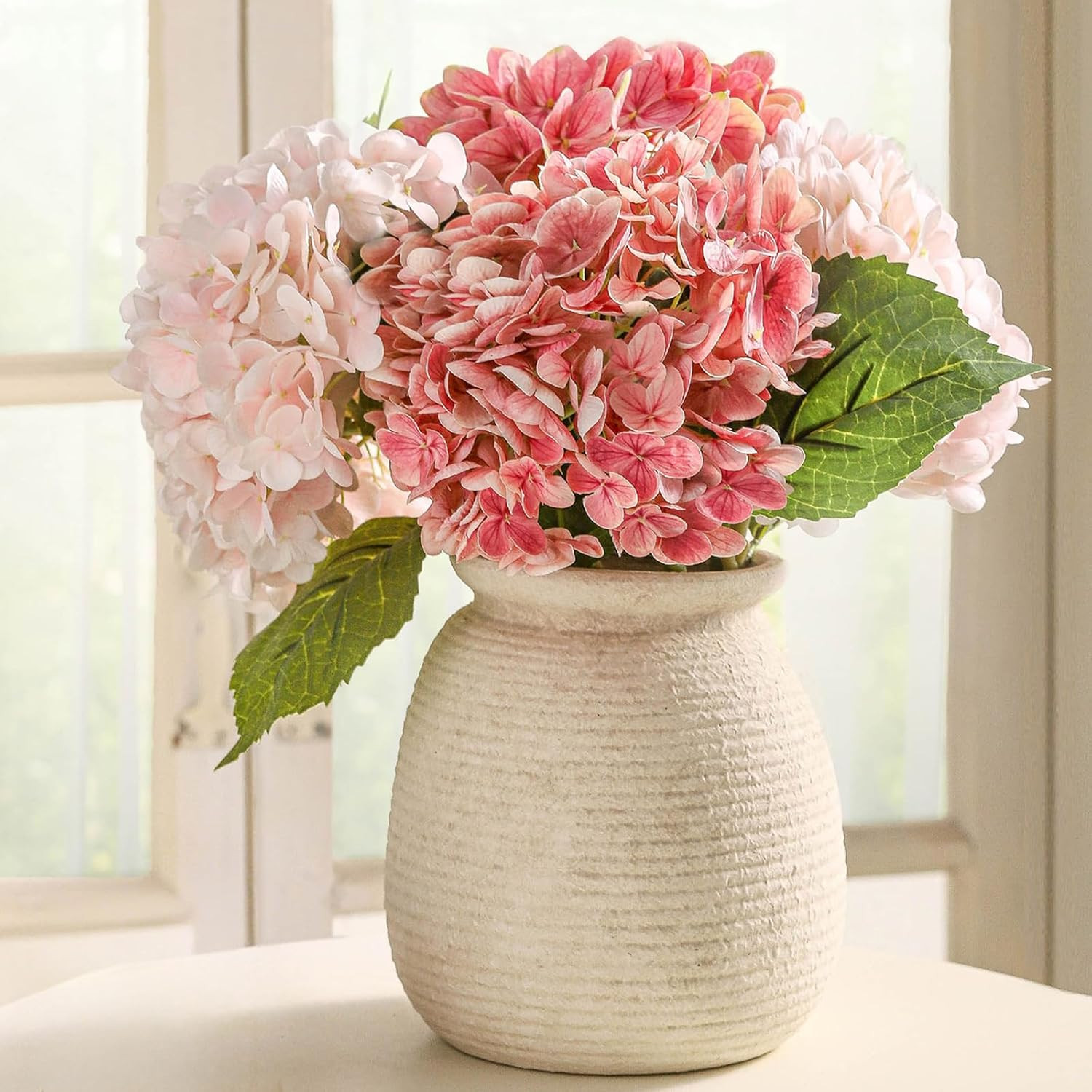 Ceramic Flower Vase, 7.48 Inch White Rustic Farmhouse Decorative Vase Pottery Wide-Mouth Vases fo... | Amazon (US)