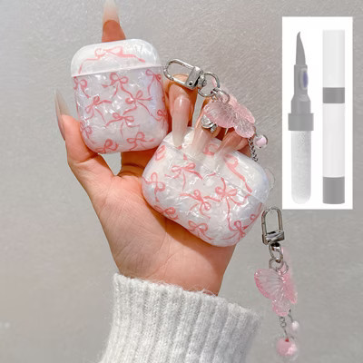 HTUTWOO Compatible with AirPods Pro 2 Case Cute, Shell Pattern Shockproof Protective Cover for Girls Women with Butterfly Keychain, Pink Bow | Target