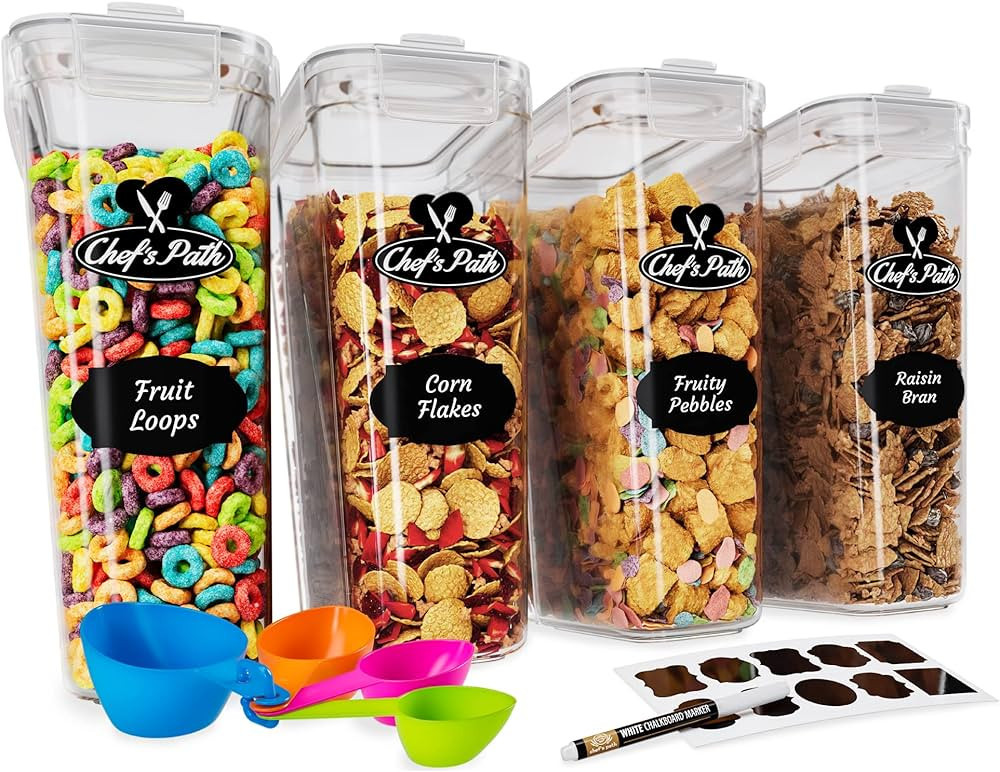Cereal Containers Storage Set Large (4L,135.2 Oz), Airtight Food Storage Containers for Kitchen &... | Amazon (US)