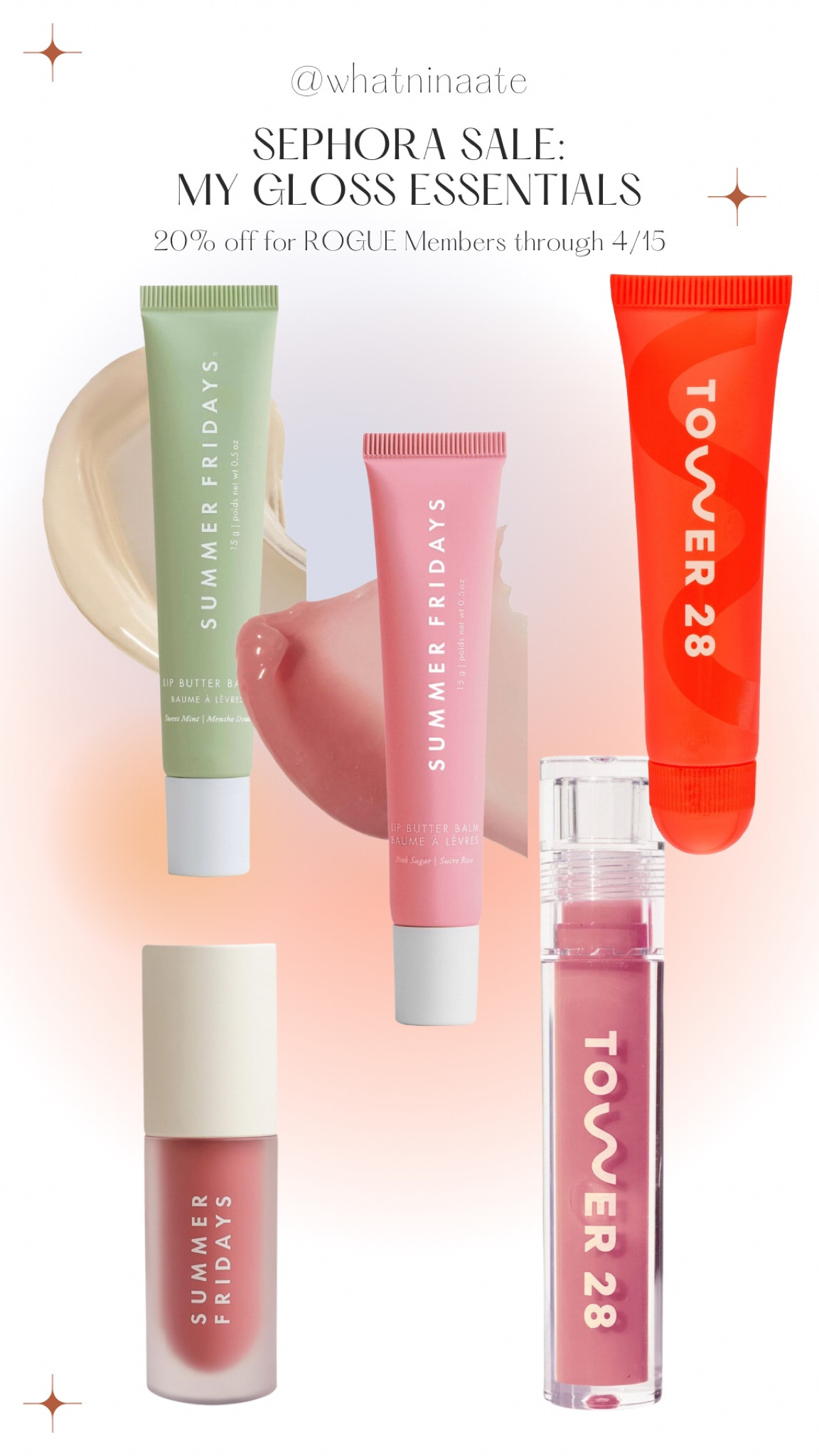 Sephora Sale: go to lip glosses and oils! 

.
.
Tower 28. Lip gloss. Lip oil. Rare beauty. Sephora sale. Skincare. Summer Fridays. Lip butter. Balm  

#LTKbeauty #LTKxSephora #LTKsalealert