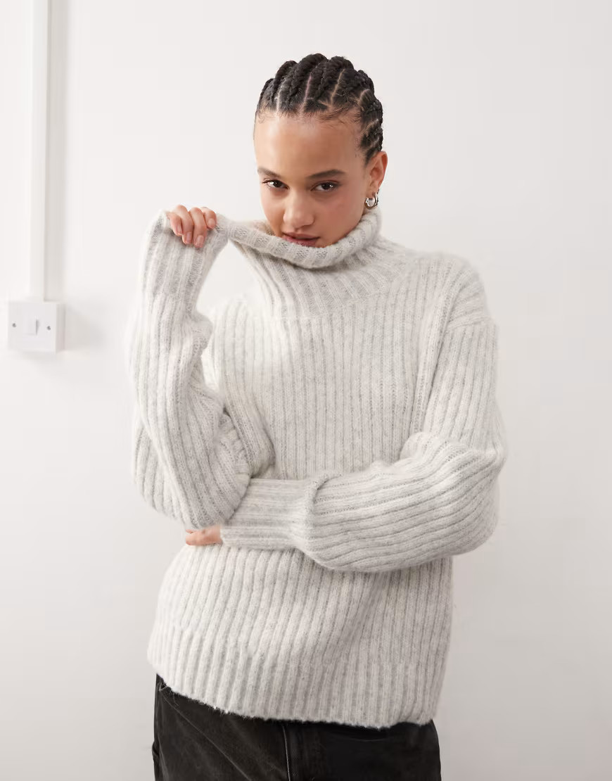 Weekday Elvine chunky knit turtle neck jumper in grey | ASOS (Global)