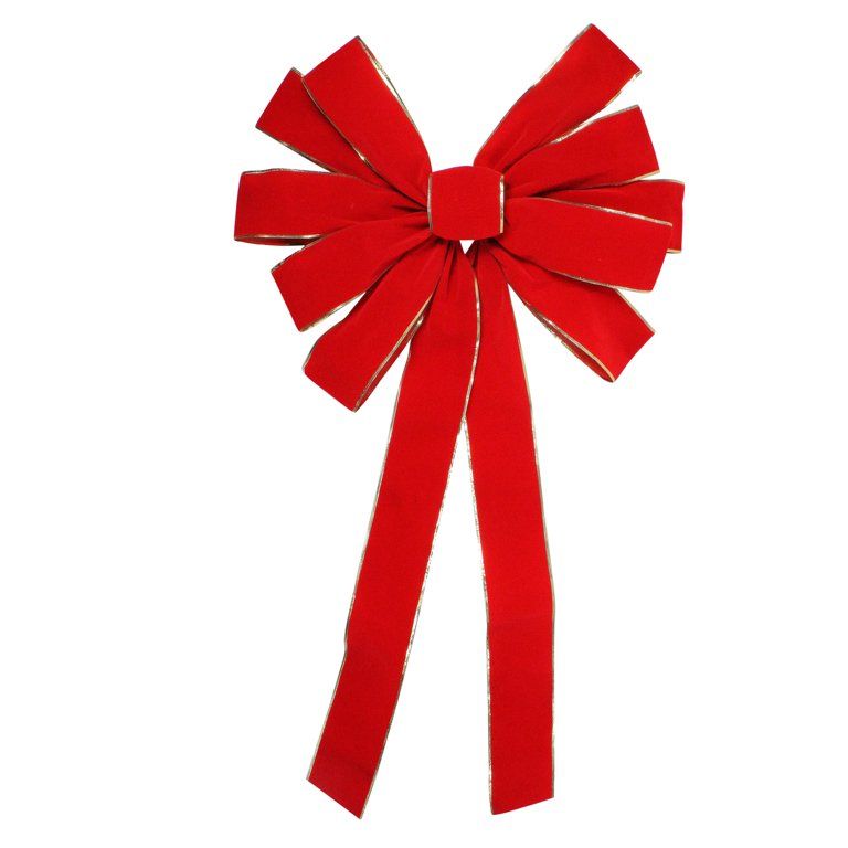 24" x 42" Large Red 11-Loop Velveteen Christmas Bow with Gold Trim - Walmart.com | Walmart (US)