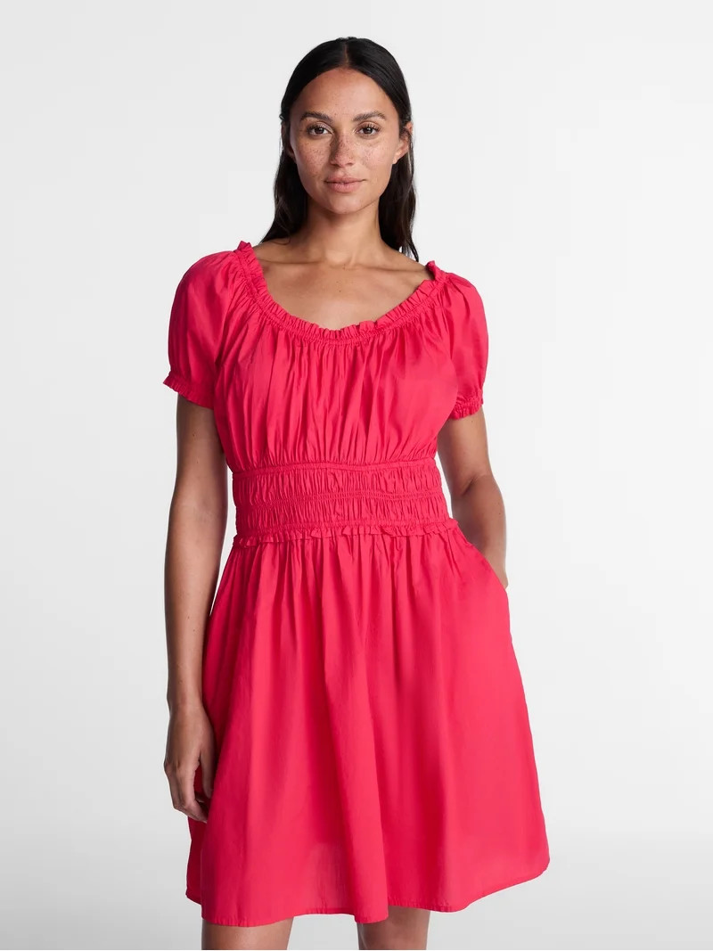 Time and Tru Women's and Women's Plus Peasant Mini Dress With Puff Sleeves, Sizes XS-4X | Walmart (US)