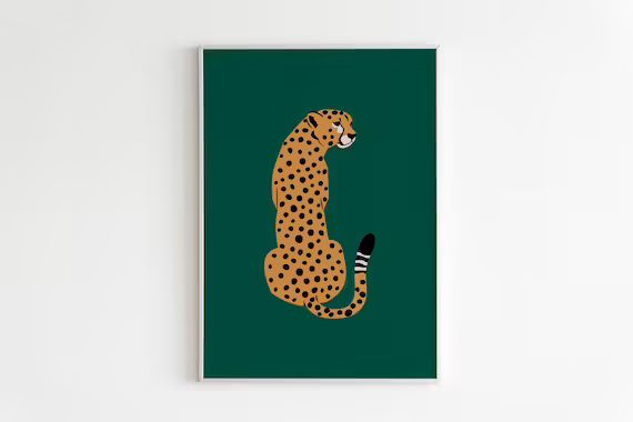 Cheetah Green Wall Artleopard Wall Artfeline Printtiger - Etsy | Etsy (US)