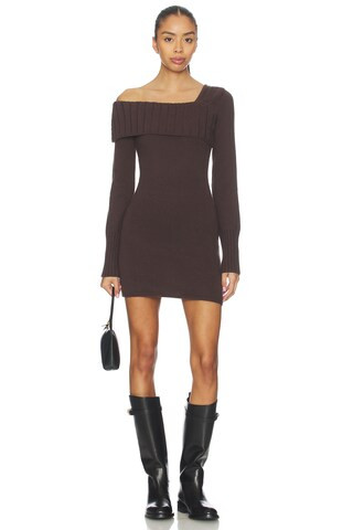 Sunna Off The Shoulder Mini Dress in Dark Brown | Revolve Clothing (Global)