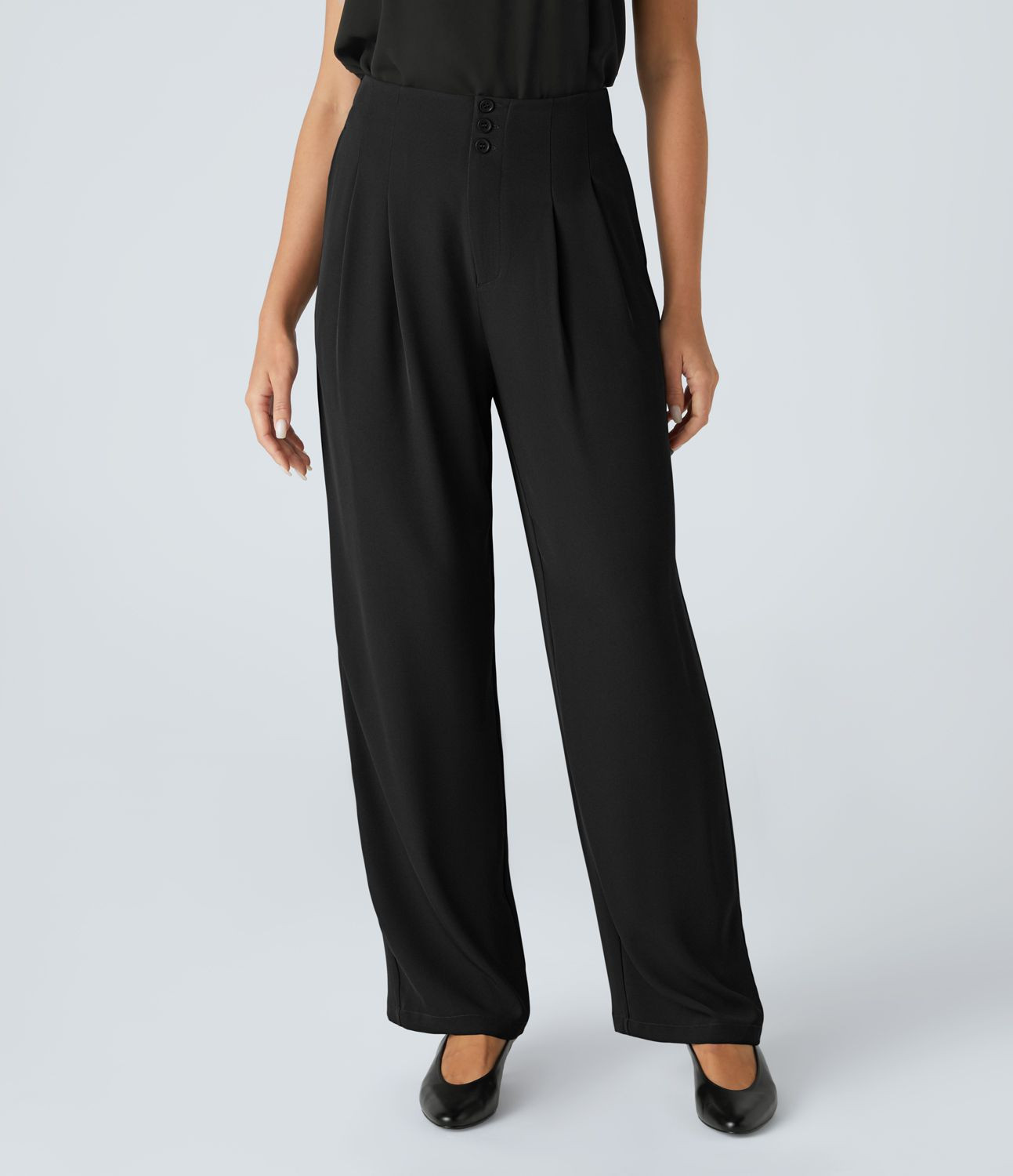 Women’s High Waisted Button Plicated Side Pocket Straight Leg Work Pants - Halara | HALARA