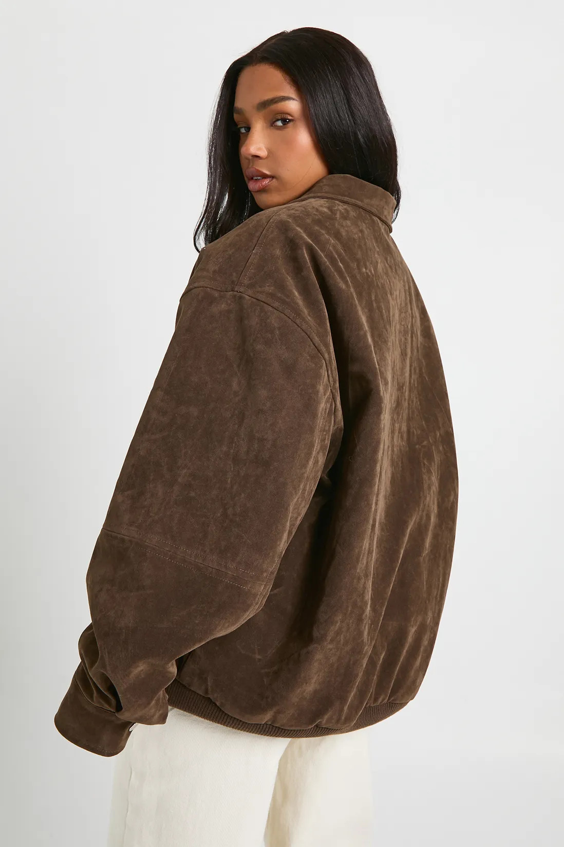 Oversized Faux Suede Bomber Jacket | Boohoo.com (UK & IE)