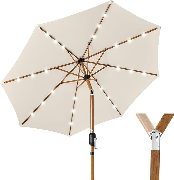 Best Choice Products 10ft Solar Market Patio Umbrella w/Woodgrain Pattern Pole, LED Lights, Tilt ... | Amazon (US)